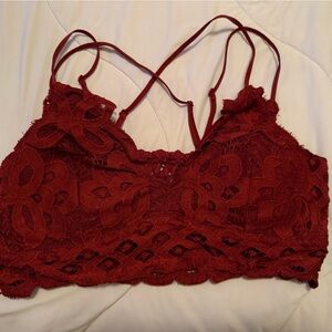 Lace Bralette Crop Top in Deep Red